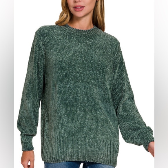 1321. AT COST! LAST 2! CHENILLE super cozy comfy soft soft long green sweater - Picture 2 of 4